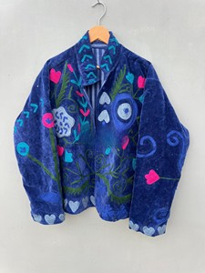 Handcrafted Royal Blue Velvet Jacket with Intricate Floral and Geometric Ari Hand Embroidery Ultra-Soft Velvet Fabric Jacket - Product Image 4