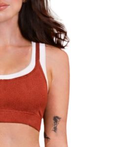 Conjunto Deportivo Personalizado para Mujer, Color Marrón Óxido y Blanco en Contraste, Bra Deportivo y Pantalones Acampanados, Cintura Alta, Elástico, para Yoga, Fitness, Gimnasio, Venta al Por Mayor OEM - Product Image 5
