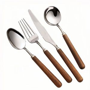 Juego de cubiertos de acero inoxidable premium con mango de madera, colección de vajilla de lujo para uso en el hogar, hoteles y restaurantes. - Product Image 2