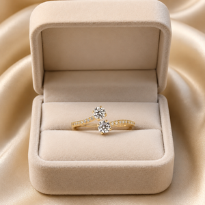 Bague Bypass en Diamant Cultivé en Laboratoire Rond en Or Jaune 10K |   Bague de fiançailles en diamant VVS à sertissage ouvert |   Bijoux élégants pour femmes - Product Image 2