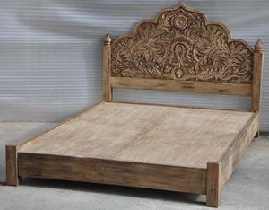 Luxury Handcrafted Solid Wood <b>Bed</b> Frame Ornate <b>Royal</b> Floral Carving Distressed Honey Oak Finish - Product Image 1
