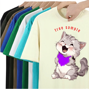 T-shirt à manches courtes pour homme imprimé chat de dessin animé mignon, col rond, coupe classique, décontracté, 100% coton jersey, impression numérique sur le devant - Product Image 6