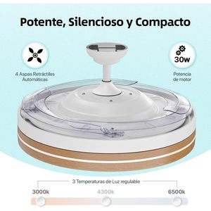 Ventilador de Techo LED de 50 cm con Control Remoto y Aplicación, Motor DC, 66 W 8280 LM, Temporizador, 6 Velocidades, 4 Aspas Retráctiles, 3 - Product Image 3