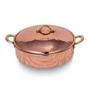 Casserole en cuivre pur martelé à la main avec couvercle et poignées en laiton, ustensile de cuisine traditionnel en cuivre pour la cuisine à domicile - Product Image 2