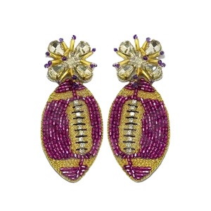 Purple Gold football Beaded Earrings for Women Patriotic <b>Memorial</b> Day Orange White Blue Colour Fabric Material - Product Image 1