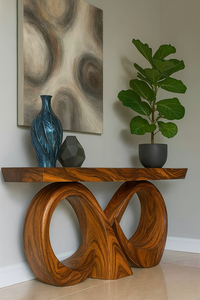 Mesa de consola de madera rústica Diseño inspirado en madera natural Hecho a mano Decoración de entrada única Muebles de madera maciza a medida Regalo - Product Image 2