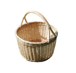 Rattan Picnic <b>Basket</b> Deep Round Shaped Light Straw Handwoven <b>Wicker</b> <b>Storage</b> Hamper with Single Fixed High Handle Garden Flower B - Product Image 1