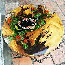 Table à manger / Table basse en bois avec plateau en résine époxy ronde personnalisée en gros – Décoration intérieure - Product Image 5