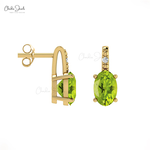 Popular Supplier Oval Cut Peridot Gemstone Stud <b>Earrings</b> In 14k Fine Gold Diamond <b>Halo</b> <b>Earrings</b> Perfect Gift For Christmas - Product Image 3