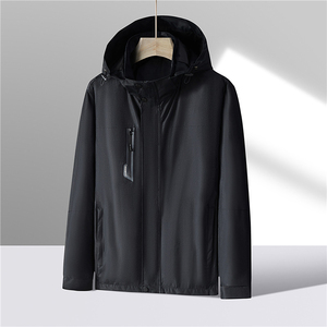 Veste coupe-vent à capuche pour homme, coupe classique, couleur unie, vêtement d'extérieur décontracté pour l'automne, 100% polyester tissé - Product Image 2