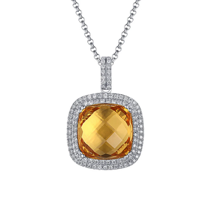 Pendentif halo en diamant 17 CT avec plaqué rhodium or 14 carats, taille coussin - Product Image 2
