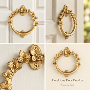 Sonnette de porte Botanical Blossom en ton doré avec détails floraux et poignée circulaire pour une entrée élégante et traditionnelle - Product Image 6