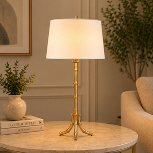 Lámpara de Mesa Metálica Golden Arc con Marco Curvo de Hierro Dorado Cepillado, Pantalla de Tela Premium, Iluminación Ambiental Cálida para Interiores de Lujo - Product Image 2