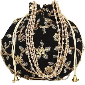 Mini sac à main de mariée Potli avec broderie de pierres fantaisie, élégant sac à main Batwa avec fermeture à cordon, sacs Potli - Product Image 2