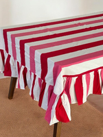 Taplak Meja Pernikahan Jhelum Impex Kustom Persegi, Motif Bunga Sederhana Bergaris Merah Muda, Putih, dan Merah, Bahan Katun, Buatan Tangan, Dapat Dicuci