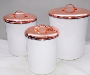 Enamel Food <b>Storage</b> Containers Set With Copper Lids Airtight Round Metal Canisters For Stylish Kitchen <b>Storage</b> Use - Product Image 1