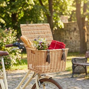 Cesta de bicicleta de ratán con tapa, cesta de lujo para manillar de bicicleta de mimbre con correas de cuero - Product Image 5