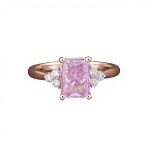 Anillo de Oro Sólido de 22k con Zafiro Rosa para Mujer, Elegante Anillo de Compromiso con Gema Rosa de Corte Radiante y Detalles de Diamantes - Product Image 1