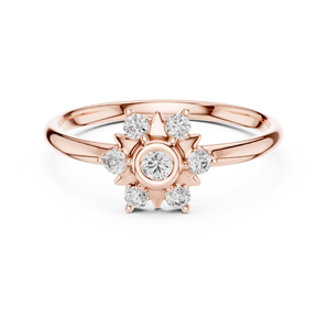 Anillo Elegante con Flor y Diamantes Cultivados en Laboratorio, Corte Redondo, Oro Sólido de 14k, Regalo para el Día de la Mujer, para Mamá - Product Image 2
