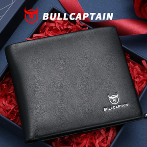 กระเป๋าสตางค์หนังแท้ BULLCAPTAIN สำหรับผู้ชาย ป้องกัน RFID ดีไซน์บางเฉียบ พับได้ สีดำ กระเป๋าสตางค์ผู้ชาย แบรนด์ดีไซเนอร์สั่งทำพิเศษ - Product Image 1