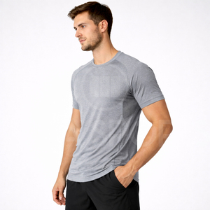 T-shirt de sport pour homme, coupe ajustée, léger, respirant, séchage rapide, haut d'entraînement athlétique, personnalisable OEM, vêtements de sport vierges - Product Image 2