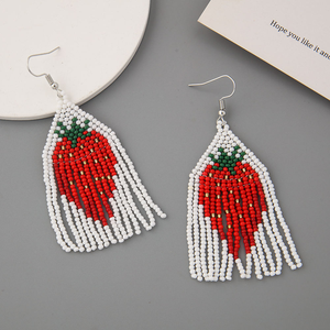 Boucles d'oreilles pendantes en verre perlé tressé style été, motif fruits fraise et ananas, pour femmes et filles - Product Image 4