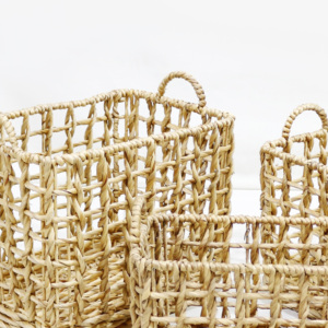 Artex Dong Thap Water Hyacinth Woven <b>Rectangular</b> Clothing Organizer <b>Storage</b> <b>Basket</b> Set of 3 with Liner - Product Image 2