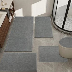 Tapis de bain rectangulaires gris, ensemble de 4 pièces, avec dos antidérapant en caoutchouc pour salle de bain, en polyester tissé, lavable en machine - Product Image 1