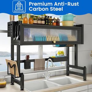 Scolapiatti da cucina compatto a 3 livelli da 85 cm, salvaspazio, da posizionare sopra il lavello, pratico per un'efficiente gestione delle stoviglie - Product Image 6