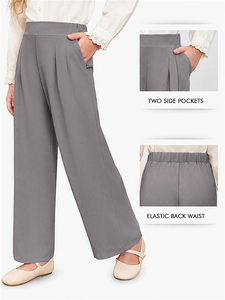 Pantalones acampanados grises 100% poliéster para niñas, pantalones de vestir de pierna ancha de tejido liso para uniforme escolar infantil - Product Image 2