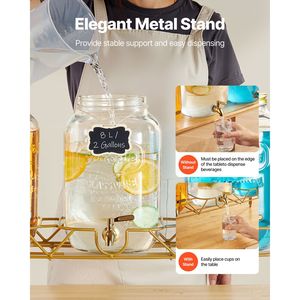Set da 2-3 Dispenser per Bevande in Acciaio Inox da 2 Galloni e 5L con Supporto in Metallo per Feste - Product Image 3