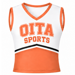 Ensemble d'uniforme de cheerleading orange, haut sans manches à col en V, jupe plissée, pour équipe sportive, performance de danse, entraînement, compétition - Product Image 3