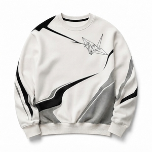 Sweat-shirt en molleton épais personnalisé pour homme, imprimé graphique géométrique grue origami, coupe décontractée, col rond, style streetwear - Product Image 1