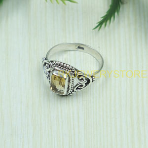 Bague en argent sterling 925 avec pierre précieuse citrine naturelle, faite à la main, style vintage bohème, bague statement, coupe coussin, bijoux en cristal jaune pour femme - Product Image 3