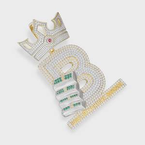 Custom Letter <b>Pendant</b> Iced Out Logo <b>Pendant</b> Hip Hop <b>Pendant</b> King Crown Bail <b>Pendant</b> For Men Moissanite Two Tone <b>Initial</b> <b>Pendant</b> - Product Image 4