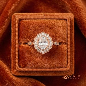 Bague en moissanite de forme ovale vintage pour femme, or rose, bijoux de fiançailles, cadeau USA - Product Image 3