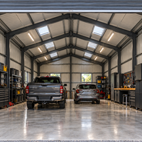 Garage préfabriqué en acier, atelier métallique avec portes à enroulement doubles pour le stockage de voitures et la réparation automobile à domicile