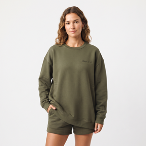 Sudadera de Mujer de la Mejor Calidad, Corte Holgado, Hombros Caídos, Cuello Redondo, Bordada, Manga Larga - Product Image 1