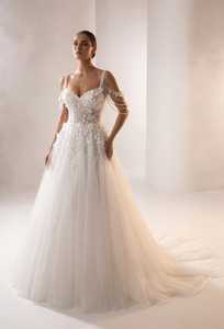 Hand Beaded Sleeveless Strapless A-Line Bridal Dress Zipper Crystal Embroidery Draped Satin Skirt Natural Waistline Floor-Length - Product Image 2
