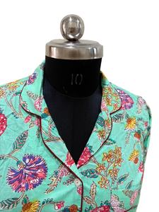 Floral Handblock Printed Cotton <b>Long</b> Kurti <b>Top</b> Button Casual Shirt for Spring Summer Autumn Winter Season Lace Decoration ODM - Product Image 5