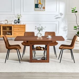 Set Tavolo da Pranzo Espandibile 59-71 Pollici con 4 Sedie, in MDF Noce e Tessuto Tecnologico Confortevole - Product Image 3