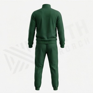 Chándal Verde para Hombre, Cierre Completo, Cuello Alto, Color Sólido, Ropa Deportiva Informal con Bolsillos Laterales, Corte Regular, Material de Poliéster - Product Image 2
