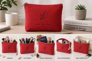 Bolsa de Cosméticos Minimalista Linda de Lona Roja con Cierre de Cremallera, Ecológica, para Uso Diario, Portátil y Pequeña - Product Image 6