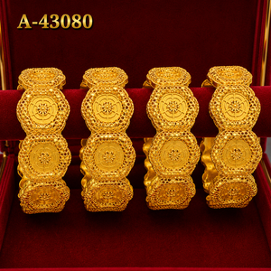 Luxury Trendy Zinc Alloy Gold Plated Bridal <b>Bangles</b> with Traditional <b>Engraved</b> Design and Zircon for Women 43079 - Product Image 2