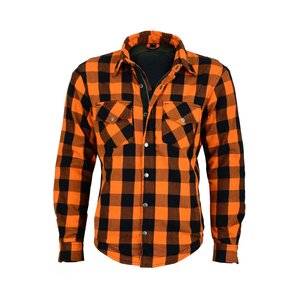<b>Orange</b> Black High-Visibility Biker Plaid and <b>Concealed</b> Armor Flannel with DuPont Kevlar Riding Apparel for Mens Gear - Product Image 5