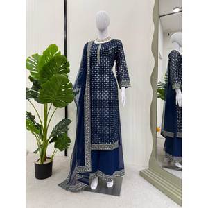 Conjunto de Traje de Chifón XL para Fiesta con Bordado de Hilo y Lentejuelas, Ropa Formal Elegante - Product Image 2