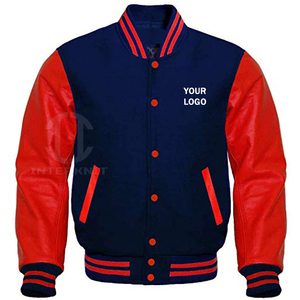 OEM Custom Varsity Jacket 100% Cotton Fleece Body <b>Synthetic</b> <b>Leather</b> Sleeves Contrast Ribbed College Jacket - Product Image 1