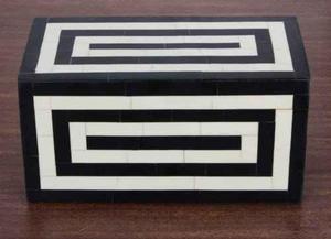 Handcrafted Bone Inlay & MDF Wood <b>Small</b> Capacity <b>Storage</b> <b>Box</b> Black White Geometric Jewelry Organizer Artisan Handmade - Product Image 3