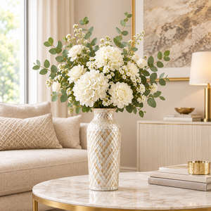 Vase conique artisanal en nacre incrustée, style Art déco irrégulier, décoration de table pour la maison - Product Image 3