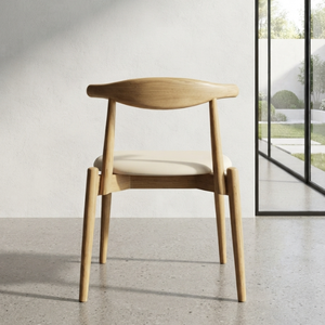 Chaise de salle à manger en bois de style mid-century moderne avec assise rembourrée en similicuir pour l'ameublement de la maison - Product Image 5